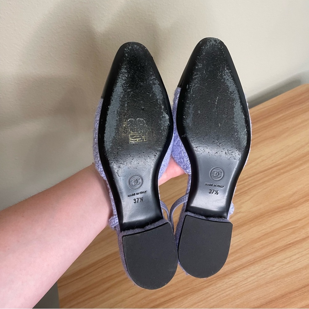 RARE Chanel Boucle Purple and Patent Leather Flat Slingbacks 37.5 - Picture 8 of 11